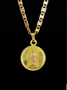 Virgen de Guadalupe Necklace - Round Virgin Mary Pendant - Our Lady of Guadalupe Charm - Birthday Anniversary Gifts for Her Him - Everyday Wear Jewelry