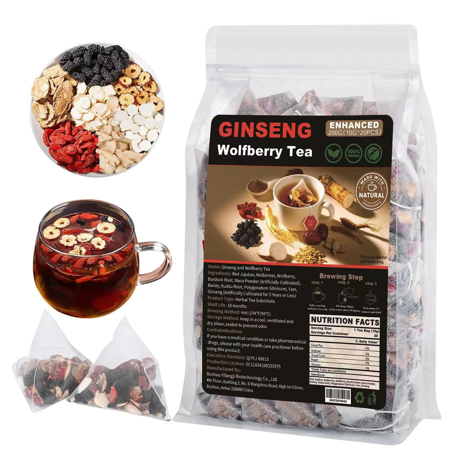 Men’s Vitality & Kidney Support Tea — Ginseng, Maca & Red Dates Herbal Drink Wellness Tea Blend