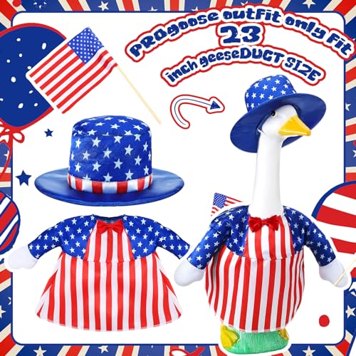 4th of July Porch Goose Outfits for 23'' Cement Plastic Porch Goose Statue, Memorial Day Patriotic Porch Goose Clothes with Flag Star Red Blue White Strip Porch Goose Costume for Independence Day Summer Outdoor Lawn Yard Garden Porch Decor