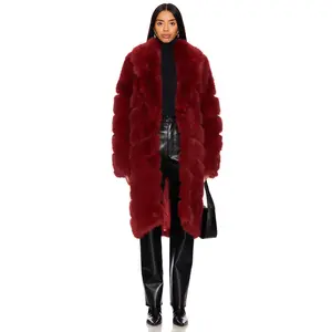 OW Collection Copenhagen Faux Fur Coat in Cherry Red