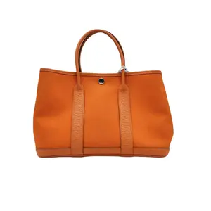 Pre-owned HERMÈS HZ7 Garden Party Tote Bag — Orange Canvas and Calfskin 45923