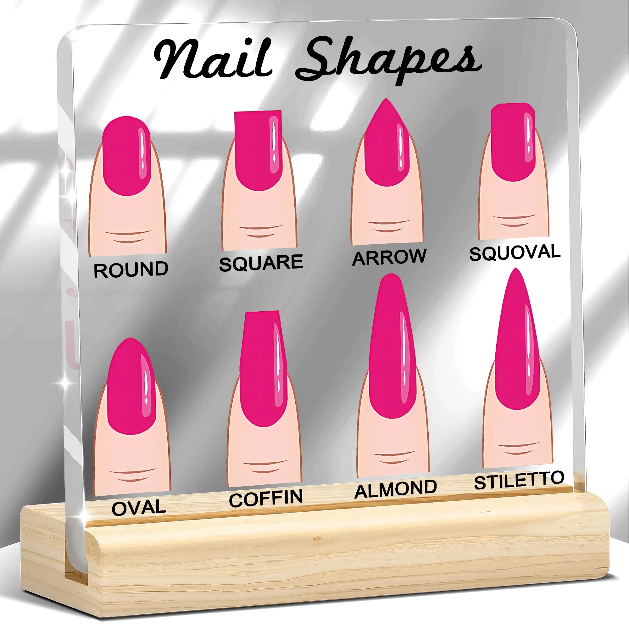 Nail Shapes Acrylic Plaque Manicure Chart Wood Base Desk Sign Desktop Decoration Plaque Nail Salon Decor Nail Tech Gift Birthday Christmas Room Decor Home Decor Desktop Decor Guide
