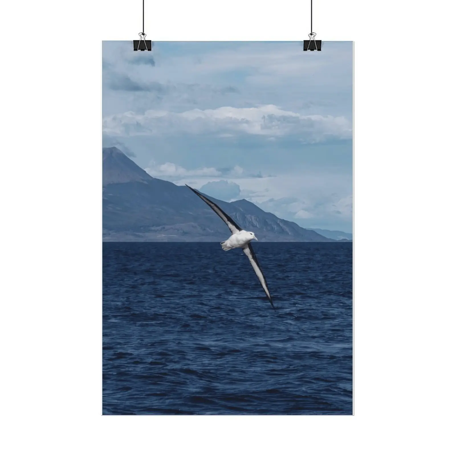 Moody Deep Blue Albatross Ocean Seascape Canvas Wall Art - UV-Printed, Fade-Resistant, Wooden-Wrapped Coastal Decor for Living Room & Office