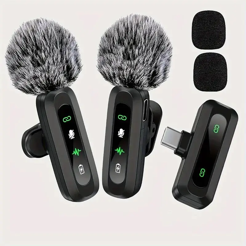Wireless Lavalier Microphone, USB Rechargeable Wireless Microphone, Cordless Omnidirectional Condenser Recording Mic for Tik-Tok, YouTube, Vlog, Audio, Gaming Streaming Mic