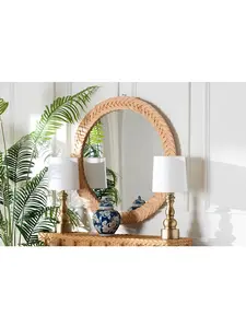 Bali & Pari 193271494590 Nara Natural Rattan Round Wall Mirror - Light Honey
