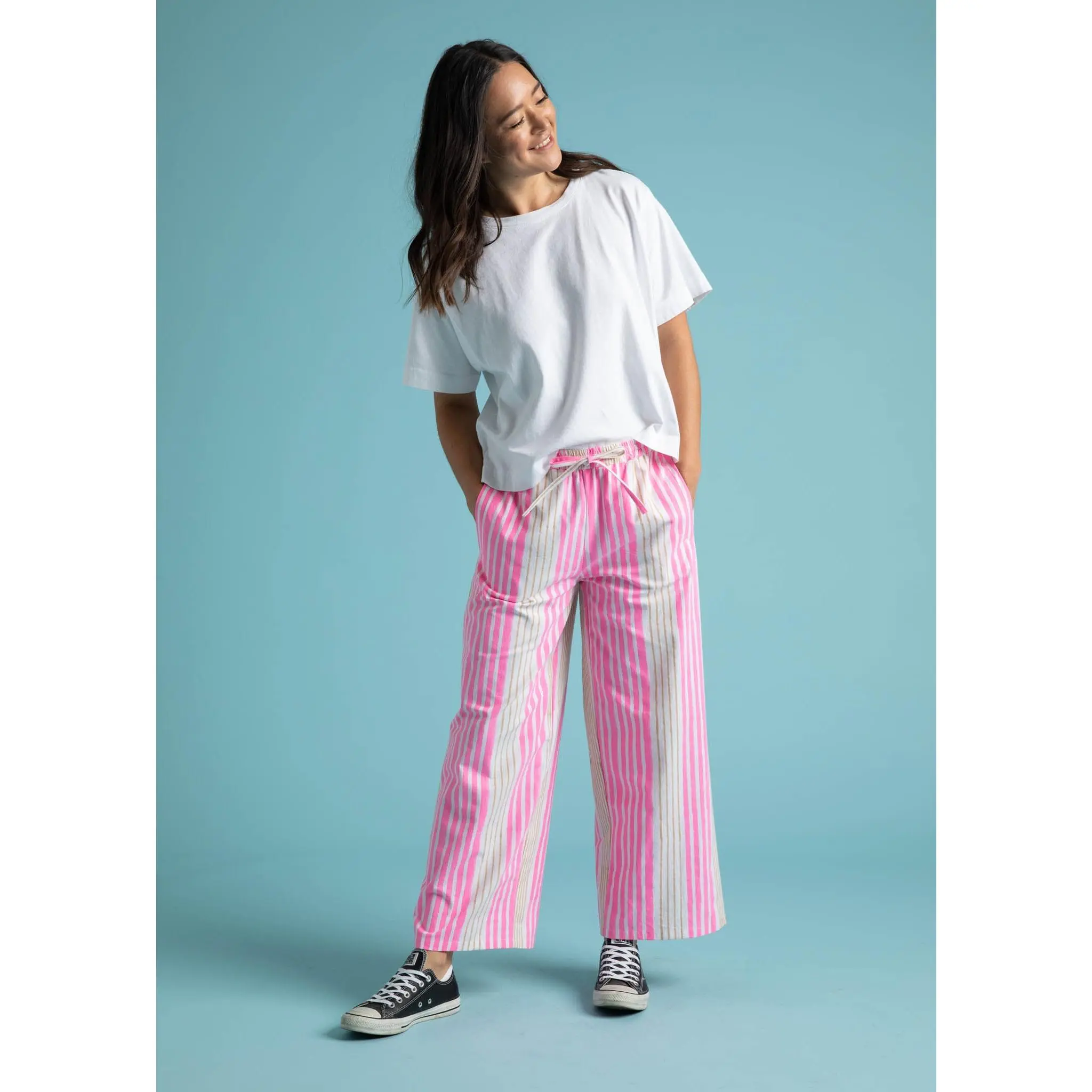 Shore Pant - Mixed Up Stripe - Baked Clay & Neon Pink