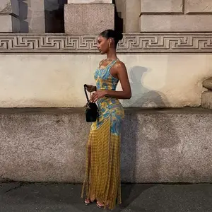 European and American vacation style camisole dress with fashionable tassel print European and American style spring new item