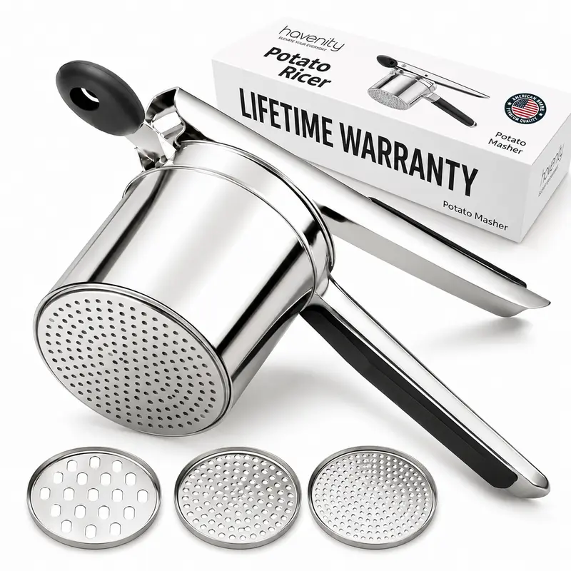 Havenity Potato Ricer, Heavy Duty Stainless Steel Ricer for Mashed Potatoes, 15oz Capacity Fluffy Mashed Potato Masher Baby Food Masher, Durable Kitchen Tool Potato Press, Easy to Use Kitchen Gadget with Lifetime Warranty summerwins