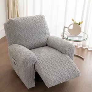 Geometric Pattern Jacquard Stretchy Recliner Cover, 4 Counts/set Solid Color Soft Comfortable Chair Slipcover, Thickened Material Chair Cover for Home Living Room Bedroom, Stocking Fillers Gift