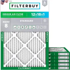 Filterbuy 12x18x1 Air Filter (6-Pack), Pleated MERV 8 Dust Defense HVAC AC Furnace Air Filters (Actual Size: 11.50 x 17.50 x 0.75 Inches)