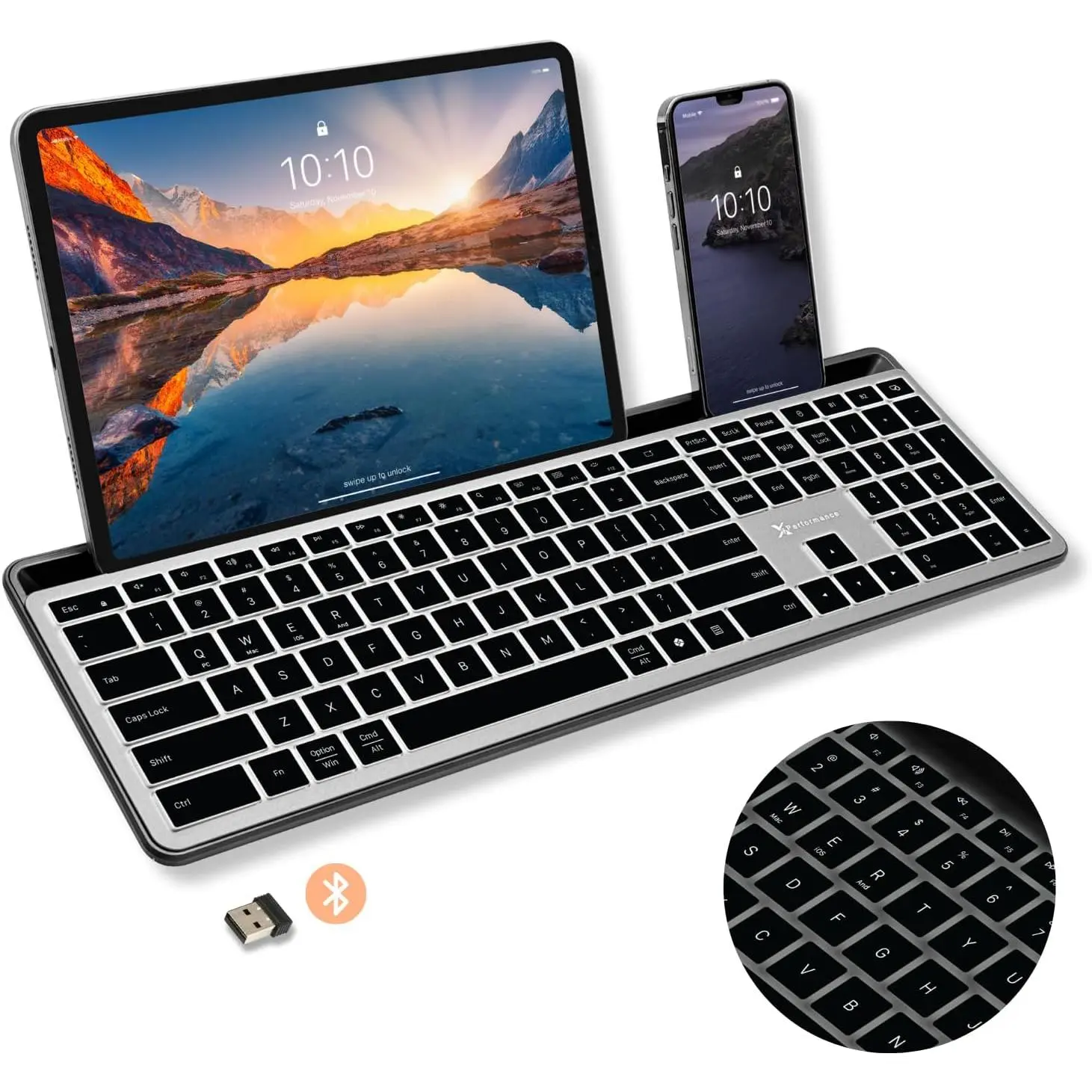 Full Size  Keyboard (2.4G + BT) - Rechargeable Multi Device Backlit  Keyboard w/Copilot Key and AI for , Tablet, PC, , iPad, MacBook, iMac, iOS, Android - Gray