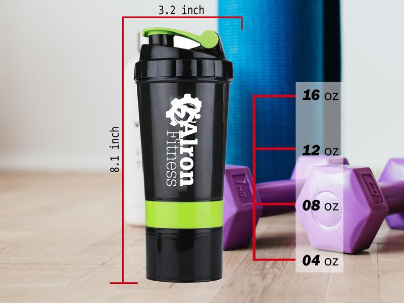 ALRON FITNESS Protein Shaker Bottle 500ml - Premium Gym Protein Shake Cup, Leak-Proof Flip Cap, Mixing Ball & Powder Storage, Perfect for Sports and Workout (16oz) (Blue)