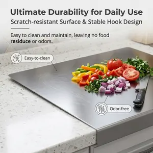 Dual-Size Stainless Steel Durable Cutting Board , 30x30cm & 50x40cm with Raised Edges, Food-Grade Anti-Slip Chopping Boards, Anti-Bacterial & Easy-to-Clean for Kitchen Prep