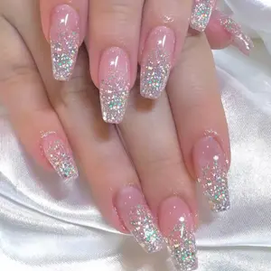 Get Glamorous With 24pcs Light Nude Pink Press On Nails, Long Almond Glitter Ombre Full Cover Fake Nail Set Nail Art Nail Care Nail Polish Polish Color Cutics