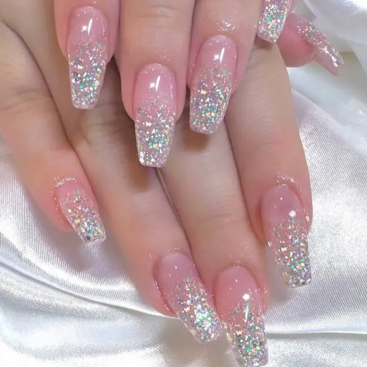 Get Glamorous With 24pcs Light Nude Pink Press On Nails, Long Almond Glitter Ombre Full Cover Fake Nail Set Nail Art Nail Care Nail Polish Polish Color Cutics