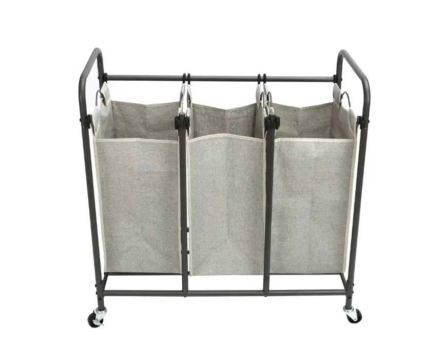 Better Homes & Gardens Laundry Sorter and Hamper, Metal Rolling Cart with 3 Removable Fabric Bins, Grey
