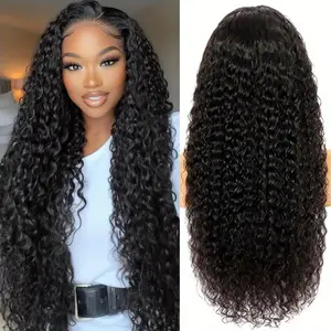 Women's Glueless Lace Front Wig - Natural Brown/Black Human Hair, 250% Density (250%), Pre-Plucked Hairline, Deep Wave/Curly Texture, Transparent Lace Front, No Glue Needed, for Everyday & Formal Events - African American Hair Solutions - 13x4 HD Transpar
