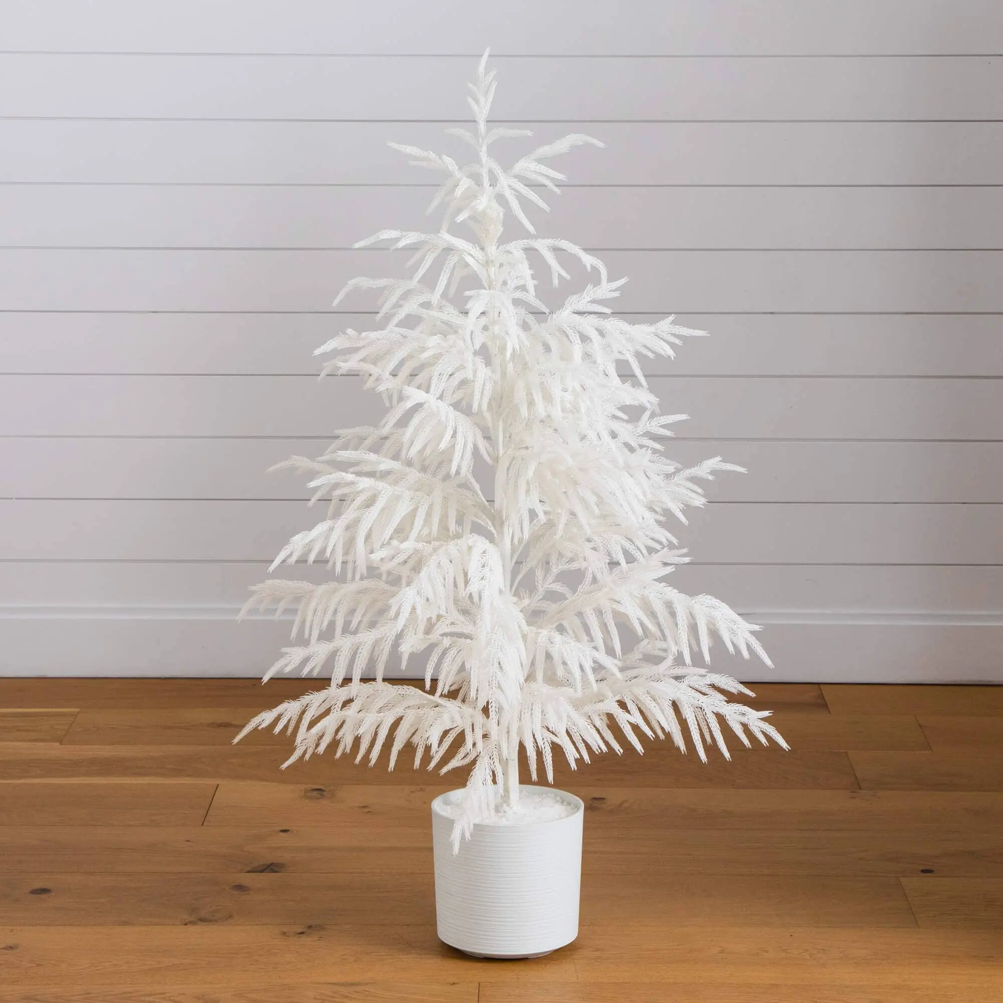 4-ft Tall Contemporary Real-Touch Artificial White Norfolk Island Pine Christmas Tree - Bendable Faux Tree with Fake Flower & Plant Accents, Decorative Plant Decor for Holiday & Floral Use, Faux Floral Arrangement Option, Holiday Decor