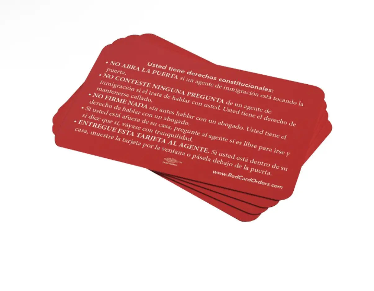 Red card -5pcs Know your rights - U.S. Citizenship- Your rights and Duties under 5th Amendment - Critical information - Tarjeta Roja order