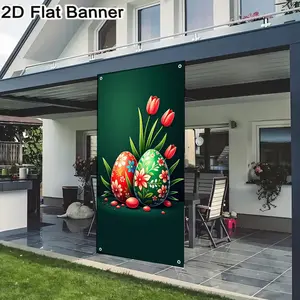 2D flat banner, 1pcEaster Egg Decorations with Floral Patterns, Red Tulip Spring Backdrop for Festive Easter Decorgalentines party decor, valentine day decor, decorations for valentines day