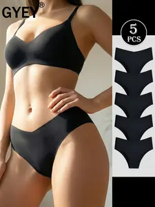 Women's Seamless Triangle Panties, Mid-Waist Invisible V-Shaped Cut, Breathable Seamless Knicker, Nylon Spandex Blend, Soft Elastic, Comfortable Daily Wear