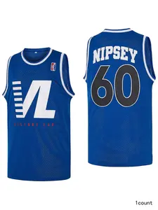 Men's #60 Nipsey-Hussle Victory Lap Cover Hip Hop Rap Motion Basketball Jersey Embroidery