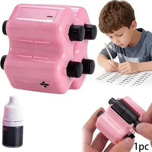 4-in-1 Math Roller Stamp -  Addition Subtraction Multiplication Division Practice Tool, Random Math Equation Roller Stamp, Refillable Reusable Teaching Tool, Fun Math Gift (Blue/Pink)