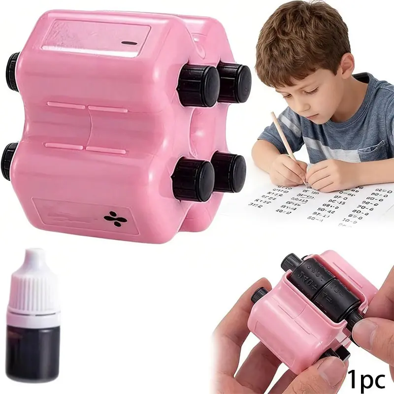 4-in-1 Math Roller Stamp -  Addition Subtraction Multiplication Division Practice Tool, Random Math Equation Roller Stamp, Refillable Reusable Teaching Tool, Learning Aid, Fun Math Gift, Random Equations, Elementary School Student (Blue/Pink)