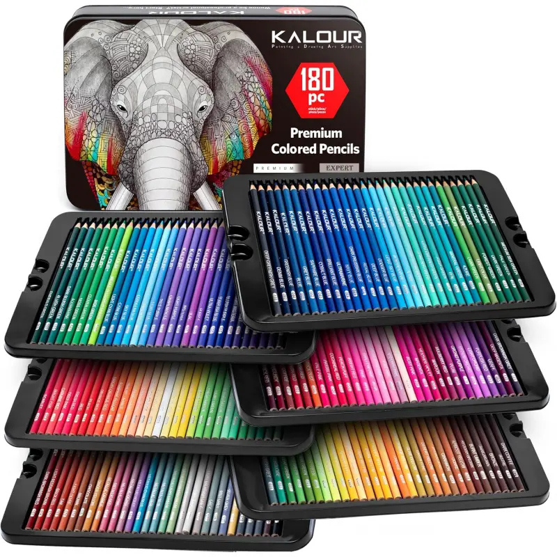 180 Colored Pencil Set for Adults Artists - Rich Pigment Soft Core -12 Metallic Pencil - Ideal for Coloring Drawing Sketching Shading Blending - Vibrant Color,Tin Case, Drawing Supplies Kit