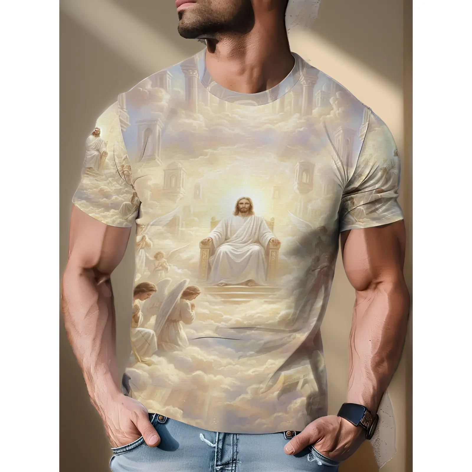 A Divine Graphic T-Shirt Featuring Angels, Perfect for Faith-Oriented Events And Religious Gatherings, an Inspiring Gift for Christmas And Easter, Ideal for Devoted Believers And Church Attendees Looking for Stylish Christian Clothing, Plus Size