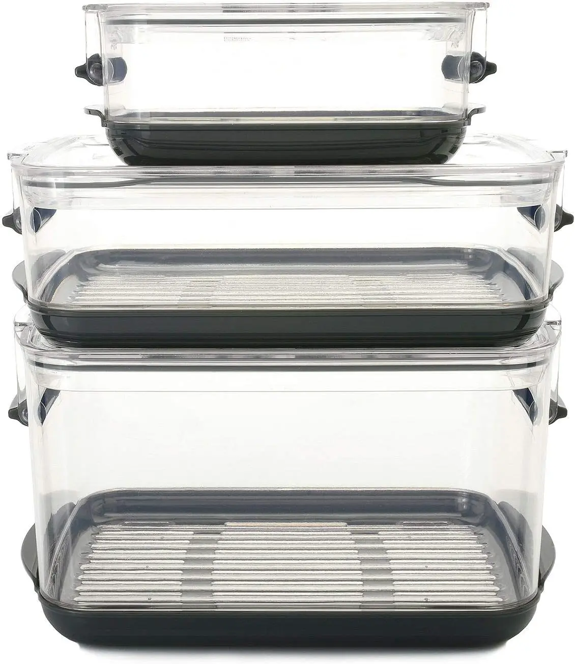 Progressive International Prepworks ProKeeper Clear Food Storage Container 3 Piece Set with Sealed Tight Lids and Drip Case Base