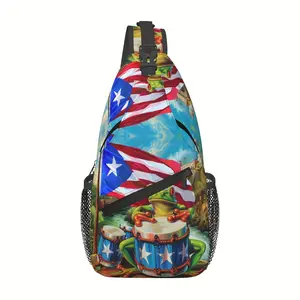 Crossbody chest bag, Puerto Rico and Frog shoulder bag for hiking, foldable, large capacity, stylish and durable, can be used for shopping, work, leisure travel, beach bag, fishing backpack, essential travel accessory, school backpack, Christmas gift