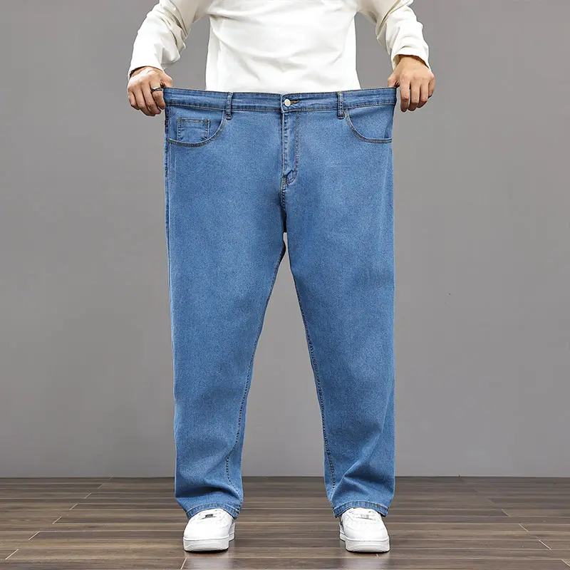 Men's Big and Tall Baggy Jeans, Casual Loose-Fit in Soft Stretch Denim with 5 Pockets, All-Season Wear, Plus Sizes 4XL-8XL, Menswear, Oversize, Plain, All Seasons, Below Ankle, Loose-Fitting, Solid, Oversized, Plain Denim, 5-Pocket Men's Jeans, Baggy Barr