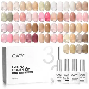 Jelly Gel Nail Polish Kit, 33Pcs Sheer Pink Gel Polish Set with Glossy & Matte Top Coat and Base Coat for Nail Art DIY at Home, Mint Jelly
