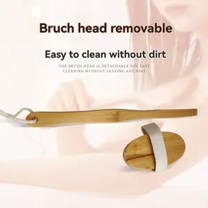 Wood Handle Bath Brush, Pig Bristle Massage Brush, Long Handle Back Scrubber, Detachable Soft Brush, Ideal for Relaxing Baths