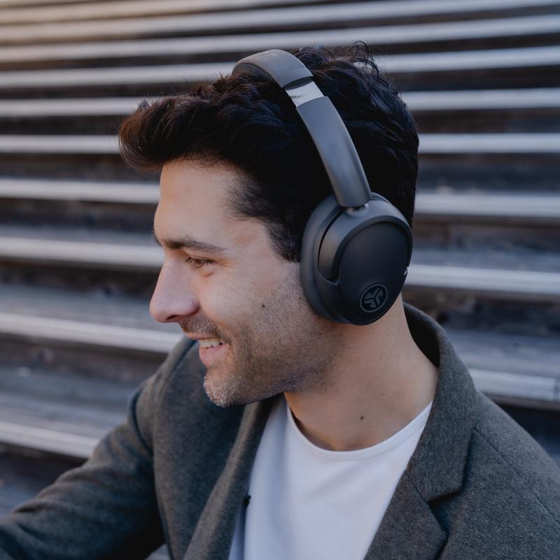 JLab JBuds Lux Active Noise Cancellation Wireless Bluetooth Headphones, Custom EQ, Over-Ear, Be Aware Safety Mode. Foldable, iPhone / Android, Wired