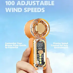 Handheld Turbo Fan with 100 Adjustable Wind Speeds, Portable Personal Mini Fan with LED Digital Display, USB Rechargeable Powerful Small Cooling Fan for Travel, Outdoor, and Office