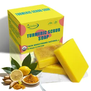 YIQIAOHUI Turmeric Scrub SoapTWOPACK, Natural Turmeric Bath Soap & Brighten the complexion & fade dark spots,Turmeric Original,Lemon,Aloe Vera Extracts & Coconut Oil (1)