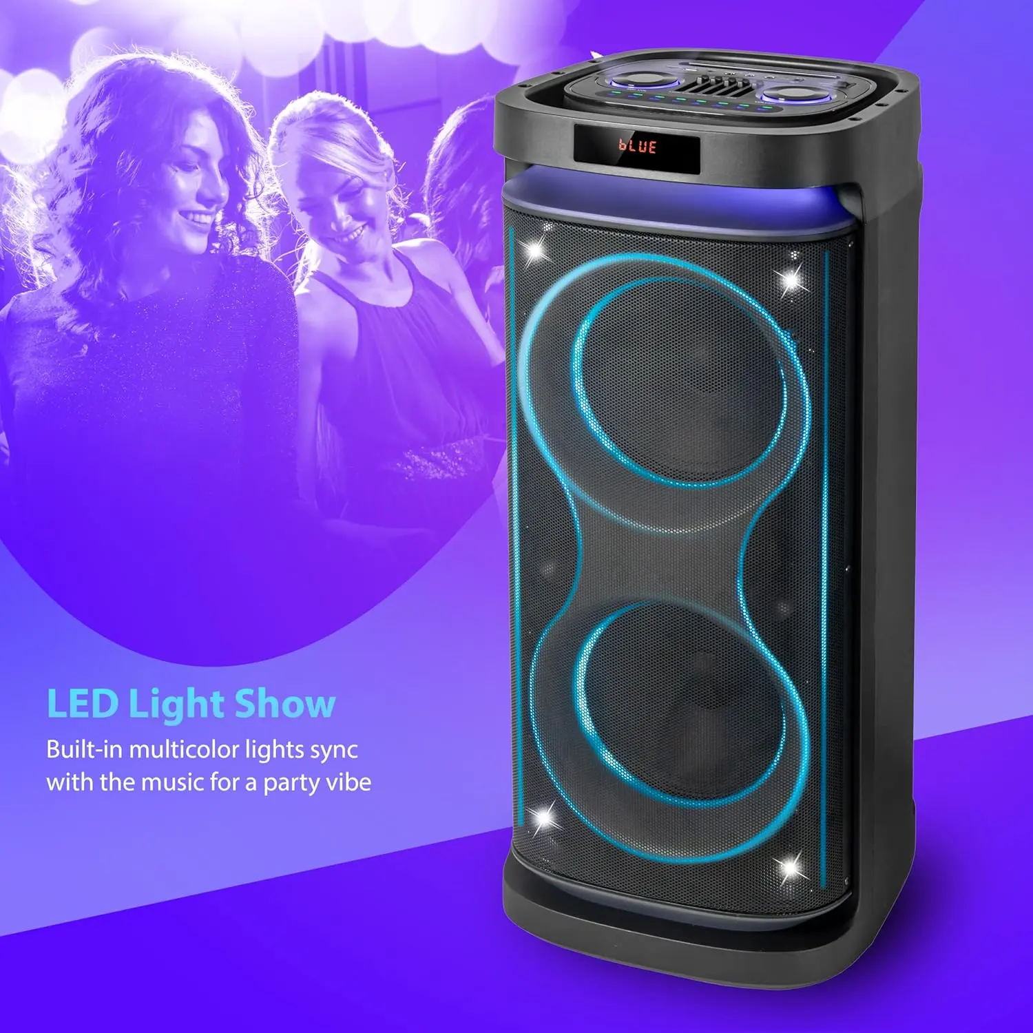 Supersonic IQ Sound IQ-7810DJBT Portable Wireless Bluetooth Party Speaker, Dual 10” Drivers, Radio, Guitar Input, Karaoke Function, High-Fidelity Audio, Built-In Lights, Remote Control, Streaming Capability, Included Adapter, Micro, Sd