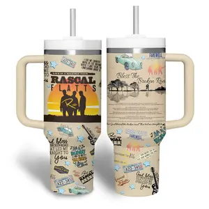 Rascal Flatts Music Custom Tumbler 40oz with Handle, Country Pop Aesthetic Cup, Life Is a Highway Inspired Mug, Nashville Band Fan Gift, Personalized Name Travel Mug, Stainless Steel Tumbler