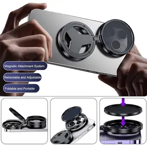 Magnetic Phone CPL Filter Polarizer, front 45-degree angle Ultra-realistic product photography magnetic smartphone camera lens filter system, perfectly aligned components studio lighting high-end e-commerce style, sharp focus, subtle shadows 8K resolution