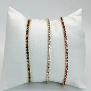 14K Gold-Plated Tennis Bracelet – CZ Crystal Bracelet (Clear, Pink, Multicolor) Adjustable 6.5”–7.5”