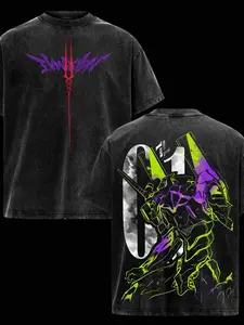 Evangelion Unit 01 T Shirt Vintage Washed Neon Genesis EVA Mecha Anime Graphic Tee Oversized Soft Cotton Streetwear Unisex Casual Apparel Gift for Anime Fans Y2K Clothing