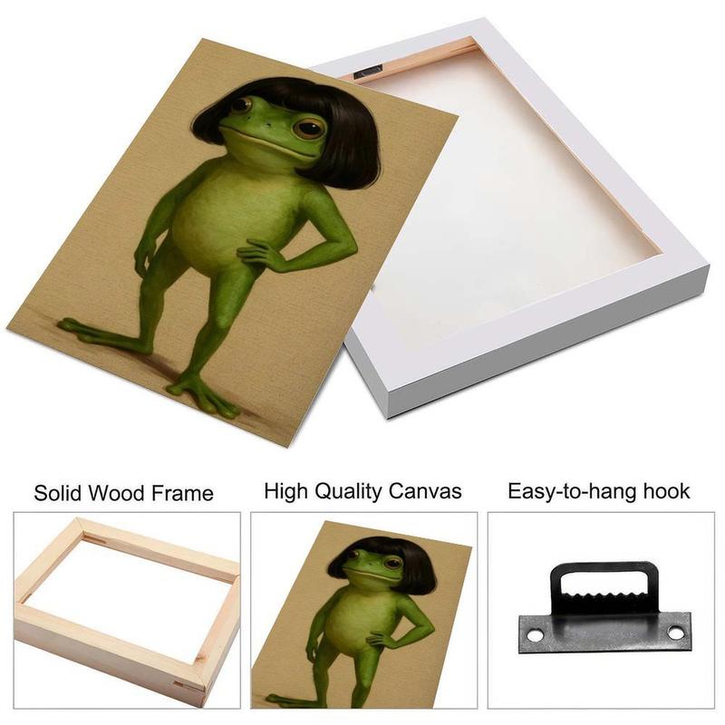 Whimsical Frog Portrait Canvas Poster Funny Animal Abstract  Mimalist Green  Funny Frog Poster Art Print Bob Haircut Kids Playroom Decor Frog Lover Gift Unique Wall Art quirky wall decor opossum humor artwork funny poster 24x  36 unique art decor posters
