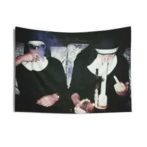 Nuns Smoking Weed Tapestry | Wall Hanging Retro Photo