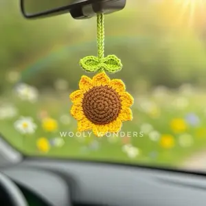 Sunflower Hanging Carcharm, Car Accessories for Women, Crochet Car Accessories, Boho Car Hangings, Rear Mirror Car Hanging, Gift for Her, Gift for Mom