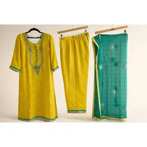 Organza Kameez with Mirror Work, Threadwork & Gold Zari Butti