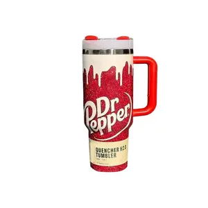 Dr Pepper 40 oz Tumbler, Soft Drink Flowstate Tumbler, 40 OZ Travel Mug with Handle, Double Wall Insulated