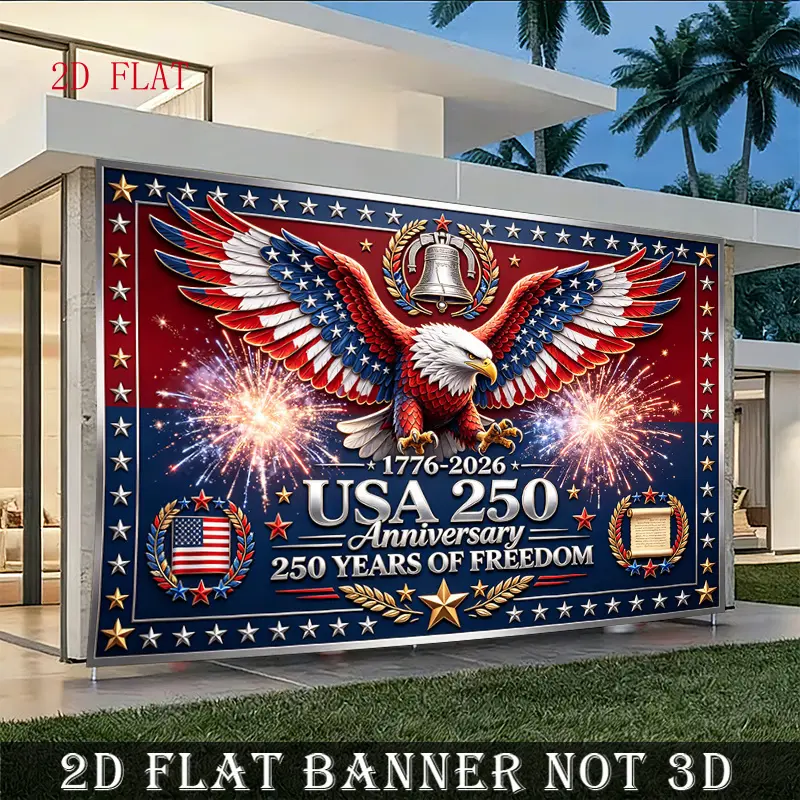 1-Piece 2D Flat Polyester Clothing American Flag Tapestry - Framed Patriotic Banner, Red White Blue with Iconic Independence Day Motifs, Suitable for 250th Anniversary & Outdoor Party Entrance Decorations