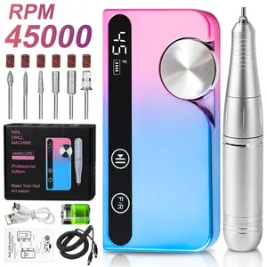 Professional Electric Nail Drill, 45000 RPM Cordless E-File Machine, With 12 Bits, Sanding Bands, LCD Display Electric Nail File For Acrylic Gel Nails